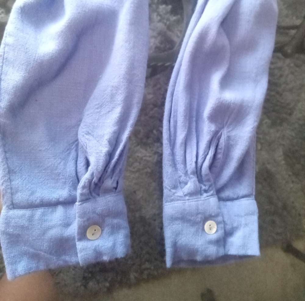 L.O.V Women's Blue Long Sleeve Tie Knot Linen Blend Button Blouse Size M - Picture 5 of 10